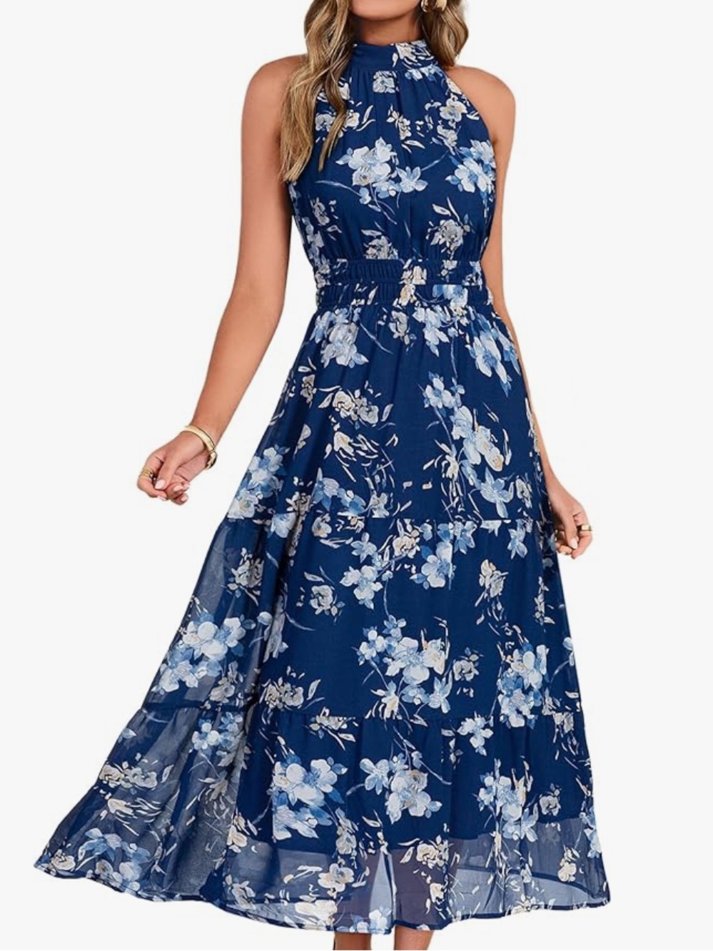 Halter Neck Navy Floral Maxi Dress size M